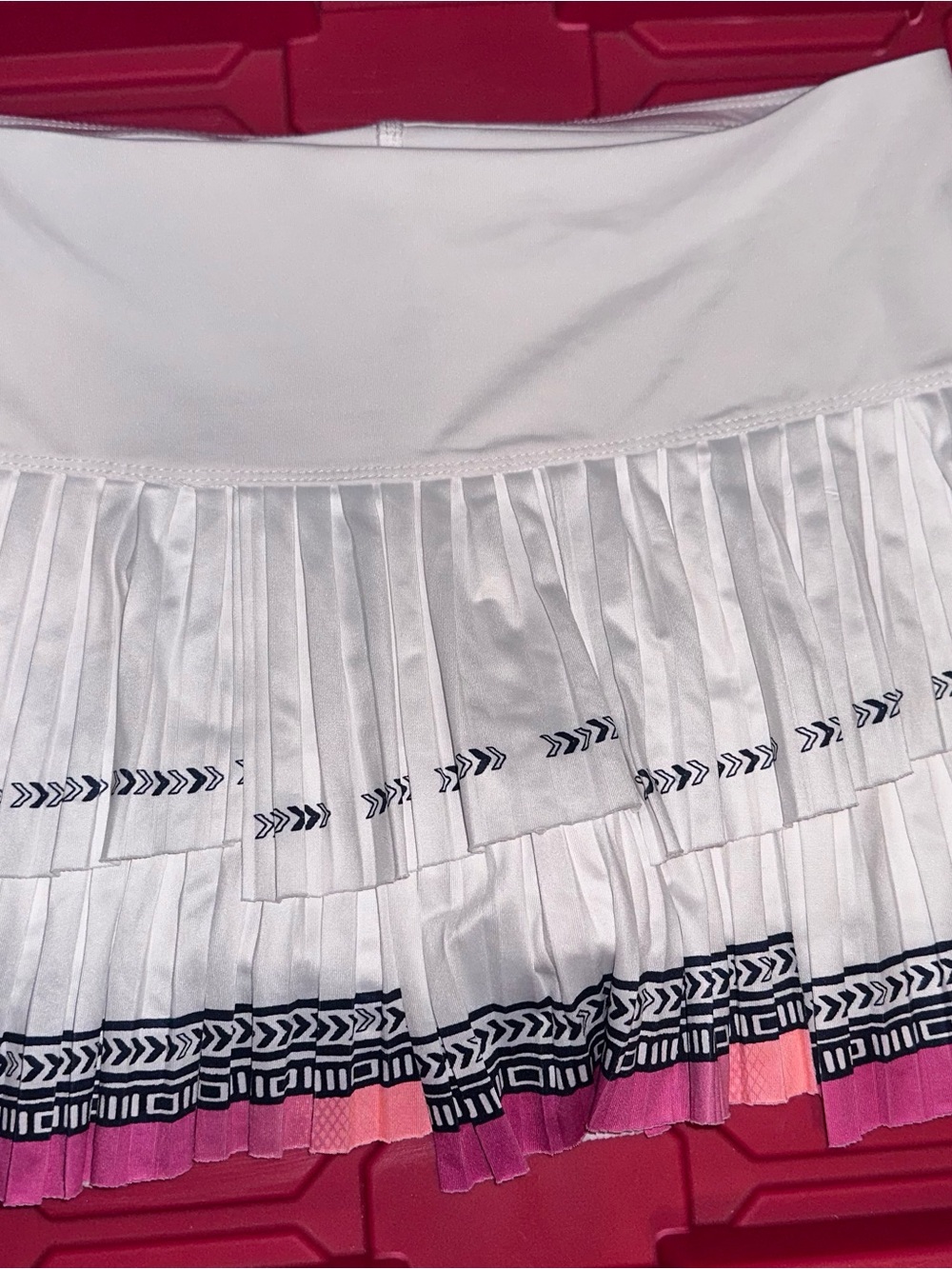 Lucky in Love White Pleated Skirt with Navy Trim and Pink Ombre Hem